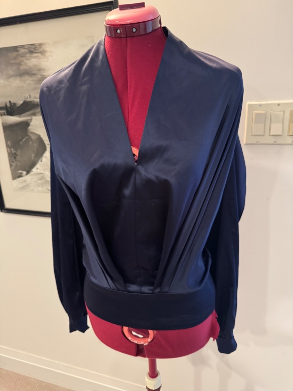 French Made 'Delphine Murat' Satin Pullover Pleated Women's Blouse Sz 36 EU